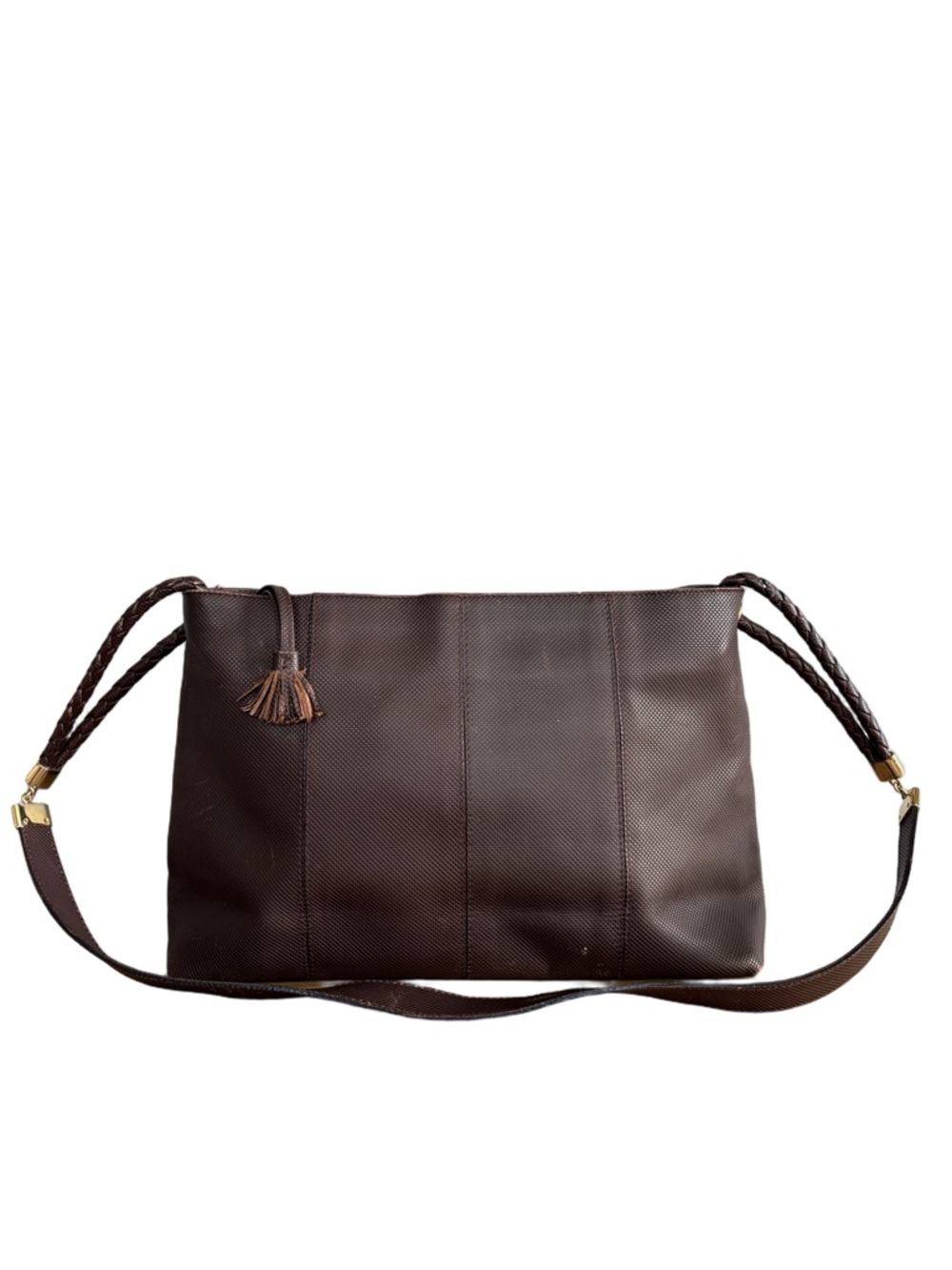 Bottega Veneta Vintage Brown Leather Shoulder Bag Minimalist Woven Detail